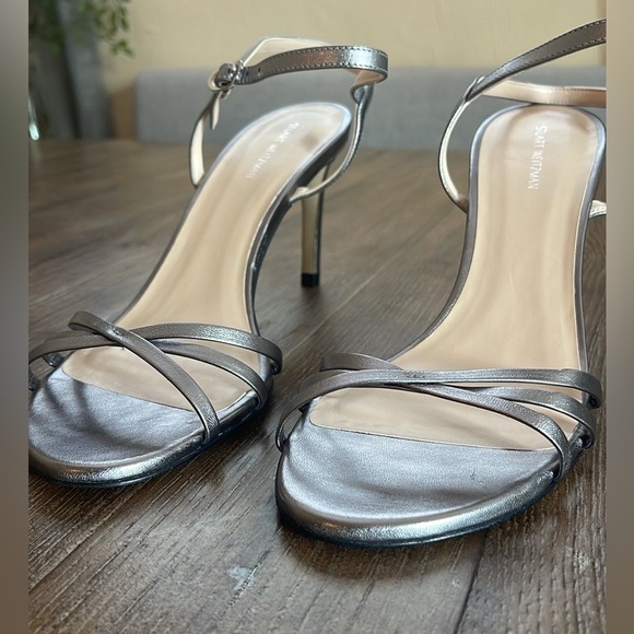 Stuart Weitzman Sandal Heel Starla Heel Women’s 9.5 Strappy Metallic Y2K - Picture 10 of 12